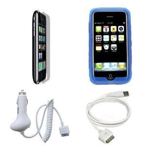 Apple iPhone 3G Protective Silicone Skin Cover (BLUE) w/ spare USB 