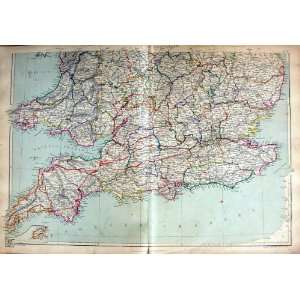 1872 Map Southern England Wales Lands End Dover London  