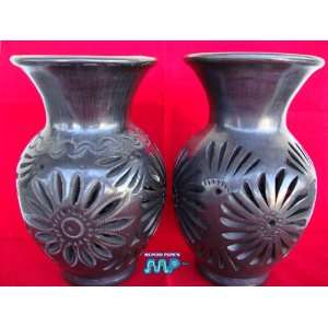   Pottery Set of 2 Vases (Barro Negro) 8 (Hand Made) 