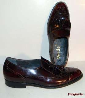 Verde mens tassel & kilt loafers dress shoes 9.5 D burgundy leather 