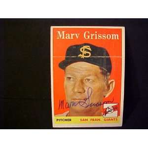 Marv Grissom San Francisco Giants #399 1958 Topps Autographed Baseball 