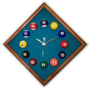   Diamond Billiard Clock Mahogany & Std Green Mali Felt 