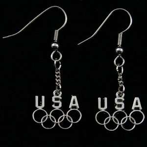  USA Olympic Team Silvertone Dangle Earrings Sports 