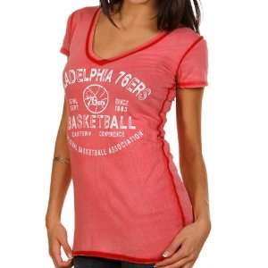   76ers Ladies Seam Wash Premium V Neck T Shirt   Red