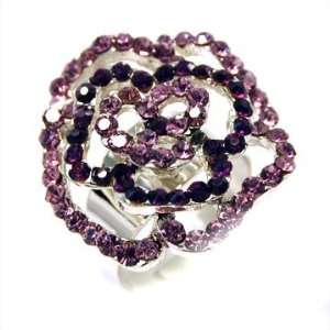 Purple crystal flower ring rose outline with adjustable 