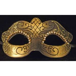 Diamond Eye Venetian Eye Mask Black & Gold Mardi Masquerade Halloween 