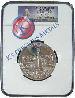 2011 America The Beautiful National Parks 5oz. Silver Gettysburg NGC 