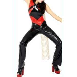  Latex Black & Red Sleeveless Catsuit 