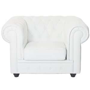  Lexington Modern Chesterfield Armchair, White Leather and 