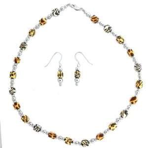  Sterling Silver Bead and Animal Print Bead Earring and 