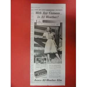 Ansco all weather film, 1950 Print Ad (Girl/fence.) Orinigal Vintage 