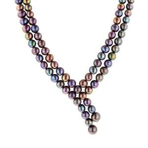  2 Row 6.5 8.5mm Peacock Black Freshwater Cultured Pearl 