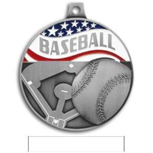   25 Americana Custom Baseball Medals SILVER MEDAL/WHITE RIBBON 2.25