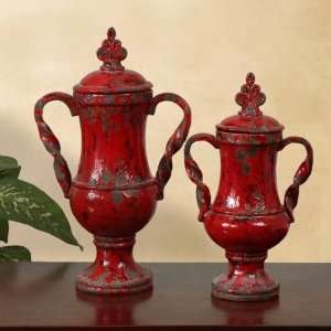  Bella Rosso Pedestal Urns (Set of 2)