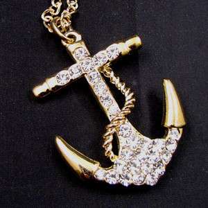    Anchor rhinestones crystal LONG necklace pendants chain