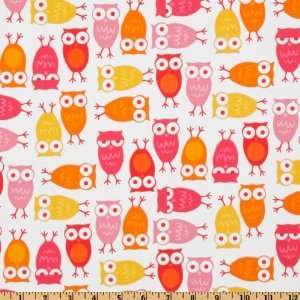  44 Wide Urban Zoologie Owls White/Orange Fabric By The 