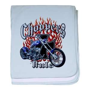   Sky Blue Choppers Rule Flaming Motorcycle and Iron Cross Everything