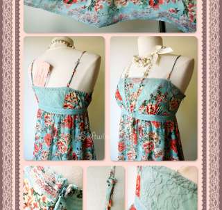 NWT Andree Vintage Style Floral Print Chiffon Lace Inset Babydoll 