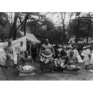  1905 Champion Japanese wrestlers. Three sumo wrestlers 