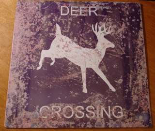 Rustic DEER CROSSING Vintage Hunter Sign Hunting Lodge Primitive Log 