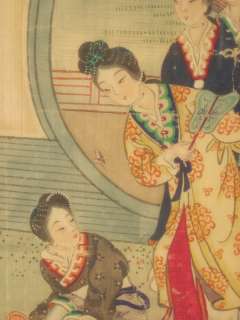   Chinese Watercolor Painting on Silk Courtyard Women Butterflies  