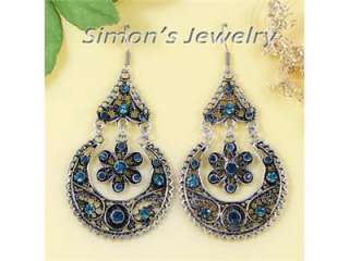 Vtg Tibet Silver Blue Crystal Dangle Earrings Zx181  