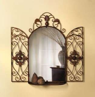 Tuscan Style Scrollwork Arch Wall Mirror w/ Curio Shelf  
