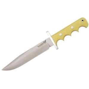   Fixed Blade Knife with Finger Grooved Antique Ivory Micarta Handles