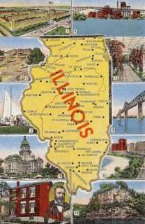 Vintage Postcard State Map of Illinois  