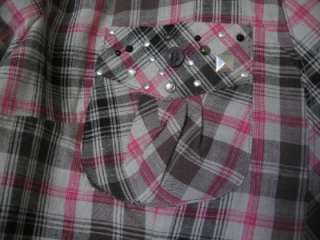 NWT Ladies Antilia Femme Plaid Shirt w/Stud Detail   Sz L  
