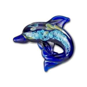  Royal Blue and Green Dichroic Boro Glass Dolphin Bead (2pc 