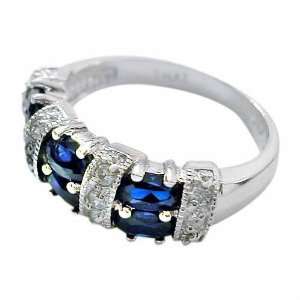 Sterling Silver w/ Simulated Blue Sapphire & Simulated Diamond CZ Ring