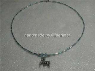 Ice blue mythical Unicorn fantasy beaded necklace gift  