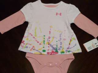 Under Armour Infant Girls L/S Bodysuit PINK with COLOR SPLASH 3 6 9 