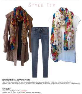 ] Floral prints wrinkle oblong scarf and shawl 