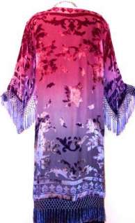 Hand Dyed Burnout Velvet Kimono Jacket Purple Magenta  
