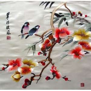  Chinese Silk Embroidery Wall Hanging Bird Flower 