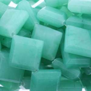 Beads   Green Aventurine  Puffy Square Faceted  Diagonally Drilled 