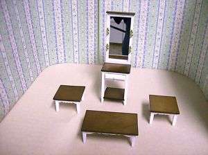 Dollhouse Miniature White/Walnut Table set, Living Room  