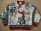 MENS Ugly Christmas Sweater Kitty Cats Snowman Birdhouse Woven all 