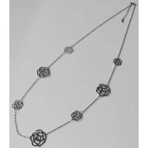  Vera Wang Exotic Chain of Flowers Necklace in Silver Tone 