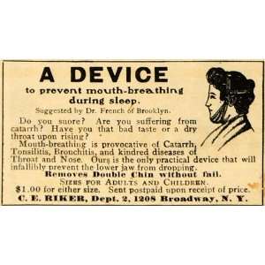  1902 Ad C E Riker Mouth Breathing Device Broadway NY 