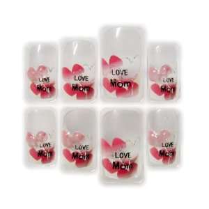  LOVE MOM & Red 3D Hearts Glue/Stick/Press On Artificial 