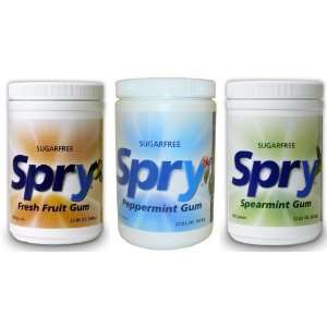 Spry 600ct Xylitol Gum 3 PACK SAVINGS (Fresh Fruit, Peppermint 
