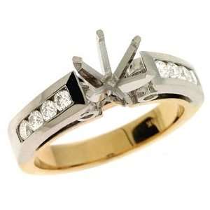  14k Two Tone Round Diamond Semi Mount Engagement Ring 