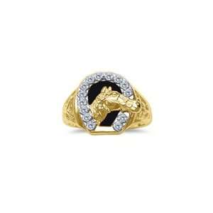  0.16 CT DIAMOND HORSESHOE AND ONYX MENS RING 4.5 Jewelry