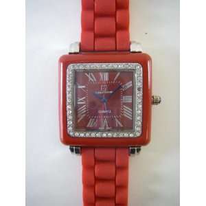   with Red Silicone Band   Womens Fashion Watch with Rhinestone Bezel