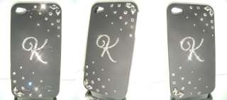 Swarovski Crystals Initial Letter Rubberied Back Case Cover for iPhone 
