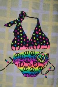 New~GIRLS SZ.6/7 JUSTICE Bikini peace sign~swimsuit~2pc reversible 