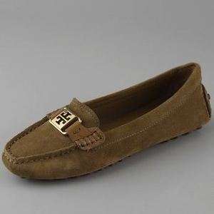   Tory Burch Suede Kendrick Loafers Tan Olive Vicuna Sizes 7.5 8 8.5 10